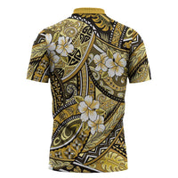 Polynesian Hibiscus Tropical Yellow Floral Zipper Polo Shirt Tribal Pattern - Polynesian Pride