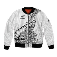 New Zealand Silver Fern Rugby Bomber Jacket Aotearoa Kiwi Maori White Version LT01 Unisex White - Polynesian Pride