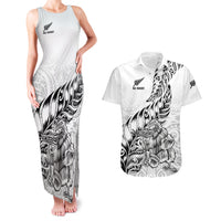 New Zealand Silver Fern Rugby Couples Matching Tank Maxi Dress and Hawaiian Shirt Aotearoa Kiwi Maori White Version LT01 White - Polynesian Pride