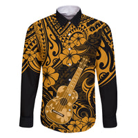 Hawaii Ukulele Family Matching Mermaid Dress and Hawaiian Shirt Polynesian Pattern Gold Version LT01 Dad's Shirt - Long Sleeve Gold - Polynesian Pride