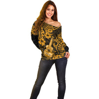 Hawaii Ukulele Off Shoulder Sweater Polynesian Pattern Gold Version LT01 - Polynesian Pride