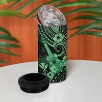 Hawaii Ukulele 4 in 1 Can Cooler Tumbler Polynesian Pattern Green Version