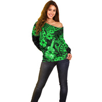 Hawaii Ukulele Off Shoulder Sweater Polynesian Pattern Green Version LT01 - Polynesian Pride