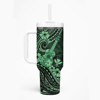 Hawaii Ukulele Tumbler With Handle Polynesian Pattern Green Version