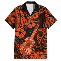 Hawaii Ukulele Family Matching Off Shoulder Long Sleeve Dress and Hawaiian Shirt Polynesian Pattern Orange Version LT01 Dad's Shirt - Short Sleeve Orange - Polynesian Pride