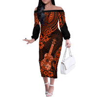 Hawaii Ukulele Off The Shoulder Long Sleeve Dress Polynesian Pattern Orange Version LT01 Women Orange - Polynesian Pride