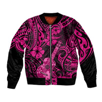 Hawaii Ukulele Bomber Jacket Polynesian Pattern Pink Version LT01 Unisex Pink - Polynesian Pride
