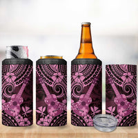 Hawaii Ukulele 4 in 1 Can Cooler Tumbler Polynesian Pattern Pink Version
