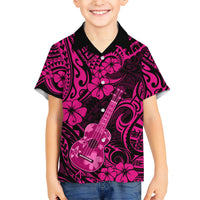 Hawaii Ukulele Family Matching Short Sleeve Bodycon Dress and Hawaiian Shirt Polynesian Pattern Pink Version LT01 Son's Shirt Pink - Polynesian Pride