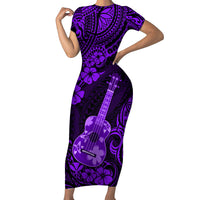 Hawaii Ukulele Short Sleeve Bodycon Dress Polynesian Pattern Purple Version LT01 Long Dress Purple - Polynesian Pride