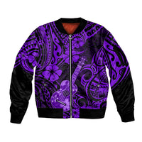 Hawaii Ukulele Sleeve Zip Bomber Jacket Polynesian Pattern Purple Version LT01 Unisex Purple - Polynesian Pride
