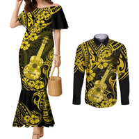 Hawaii Ukulele Couples Matching Mermaid Dress and Long Sleeve Button Shirts Polynesian Pattern Yellow Version LT01 Yellow - Polynesian Pride