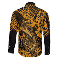 Hawaii Fish Hook Family Matching Long Sleeve Bodycon Dress and Hawaiian Shirt Polynesian Pattern Gold Version LT01 - Polynesian Pride