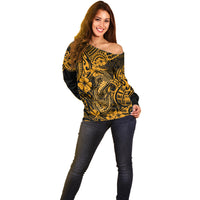 Hawaii Fish Hook Off Shoulder Sweater Polynesian Pattern Gold Version LT01 - Polynesian Pride