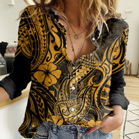 Hawaii Fish Hook Women Casual Shirt Polynesian Pattern Gold Version LT01 Female Gold - Polynesian Pride