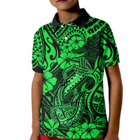 Hawaii Fish Hook Kid Polo Shirt Polynesian Pattern Green Version LT01 Kid Green - Polynesian Pride