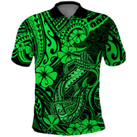 Hawaii Fish Hook Polo Shirt Polynesian Pattern Green Version LT01 Green - Polynesian Pride