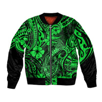 Hawaii Fish Hook Sleeve Zip Bomber Jacket Polynesian Pattern Green Version LT01 Unisex Green - Polynesian Pride