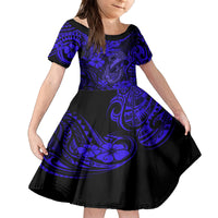 Hawaii Fish Hook Kid Short Sleeve Dress Polynesian Pattern Navy Blue Version LT01 KID Blue - Polynesian Pride