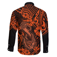 Hawaii Fish Hook Family Matching Off Shoulder Maxi Dress and Hawaiian Shirt Polynesian Pattern Orange Version LT01 - Polynesian Pride