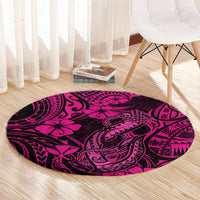 Hawaii Fish Hook Round Carpet Hibiscus Hawaii Tribal Tattoo Pink Version LT01 - Polynesian Pride