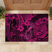 Hawaii Fish Hook Rubber Doormat Hibiscus Hawaii Tribal Tattoo Pink Version LT01 - Polynesian Pride