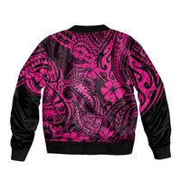 Hawaii Fish Hook Sleeve Zip Bomber Jacket Hibiscus Hawaii Tribal Tattoo Pink Version LT01 - Polynesian Pride