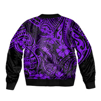 Hawaii Fish Hook Sleeve Zip Bomber Jacket Hibiscus Hawaii Tribal Tattoo Purple Version LT01 - Polynesian Pride