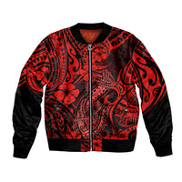 Hawaii Fish Hook Bomber Jacket Hibiscus Hawaii Tribal Tattoo Red Version LT01 Unisex Red - Polynesian Pride