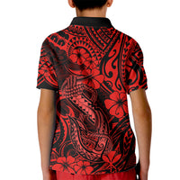 Hawaii Fish Hook Kid Polo Shirt Hibiscus Hawaii Tribal Tattoo Red Version LT01 - Polynesian Pride