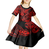 Hawaii Fish Hook Kid Short Sleeve Dress Hibiscus Hawaii Tribal Tattoo Red Version LT01 - Polynesian Pride