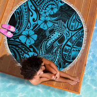 Hawaii Fish Hook Beach Blanket Hibiscus Hawaii Tribal Tattoo Sky Blue Version LT01 - Wonder Print Shop