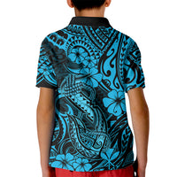 Hawaii Fish Hook Kid Polo Shirt Hibiscus Hawaii Tribal Tattoo Sky Blue Version LT01 - Polynesian Pride