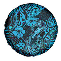 Hawaii Fish Hook Spare Tire Cover Hibiscus Hawaii Tribal Tattoo Sky Blue Version LT01 Blue - Polynesian Pride