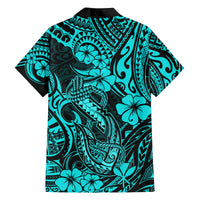 Hawaii Fish Hook Family Matching Off Shoulder Maxi Dress and Hawaiian Shirt Hibiscus Hawaii Tribal Tattoo Turquoise Version LT01 - Polynesian Pride