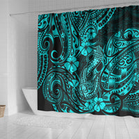 Hawaii Fish Hook Shower Curtain Hibiscus Hawaii Tribal Tattoo Turquoise Version LT01 - Polynesian Pride