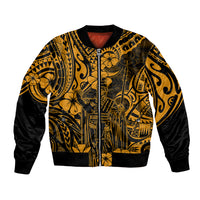 Hawaii King Kamehameha Bomber Jacket Polynesian Pattern Gold Version LT01 Unisex Gold - Polynesian Pride