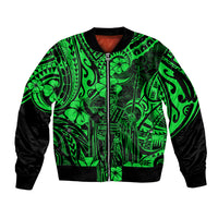 Hawaii King Kamehameha Sleeve Zip Bomber Jacket Polynesian Pattern Green Version LT01 Unisex Green - Polynesian Pride