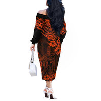 Hawaii King Kamehameha Off The Shoulder Long Sleeve Dress Polynesian Pattern Orange Version LT01 - Polynesian Pride