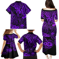 Hawaii King Kamehameha Family Matching Puletasi Dress and Hawaiian Shirt Polynesian Pattern Purple Version LT01 - Polynesian Pride
