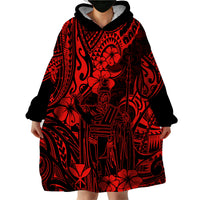 Hawaii King Kamehameha Wearable Blanket Hoodie Polynesian Pattern Red Version LT01 - Polynesian Pride