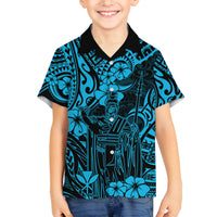 Hawaii King Kamehameha Family Matching Off Shoulder Short Dress and Hawaiian Shirt Polynesian Pattern Sky Blue Version LT01 Son's Shirt Blue - Polynesian Pride