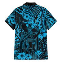 Hawaii King Kamehameha Family Matching Short Sleeve Bodycon Dress and Hawaiian Shirt Polynesian Pattern Sky Blue Version LT01 - Polynesian Pride