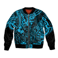 Hawaii King Kamehameha Sleeve Zip Bomber Jacket Polynesian Pattern Sky Blue Version LT01 Unisex Blue - Polynesian Pride