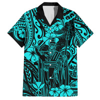 Hawaii King Kamehameha Family Matching Off Shoulder Long Sleeve Dress and Hawaiian Shirt Polynesian Pattern Turquoise Version LT01 Dad's Shirt - Short Sleeve Turquoise - Polynesian Pride