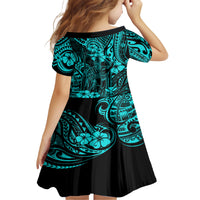 Hawaii King Kamehameha Family Matching Short Sleeve Bodycon Dress and Hawaiian Shirt Polynesian Pattern Turquoise Version LT01 - Polynesian Pride