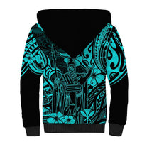 Hawaii King Kamehameha Sherpa Hoodie Polynesian Pattern Turquoise Version LT01 - Polynesian Pride