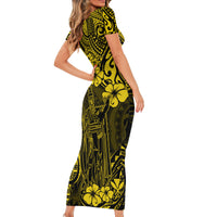Hawaii King Kamehameha Short Sleeve Bodycon Dress Polynesian Pattern Yellow Version LT01 - Polynesian Pride