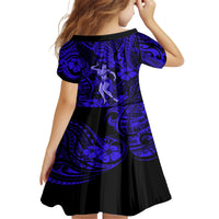 Hawaii Hula Girl Kid Short Sleeve Dress Polynesian Pattern Navy Blue Version LT01 - Polynesian Pride