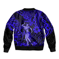 Hawaii Hula Girl Sleeve Zip Bomber Jacket Polynesian Pattern Navy Blue Version LT01 - Polynesian Pride